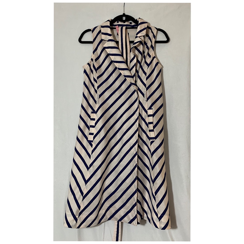 Creme & Navy Blue Striped Dress by Banana Republic